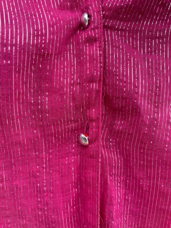 INDIAN COTTON LONG SLEEVE BUTTON DOWN BLOUSE METALLIC SILVER THREADING