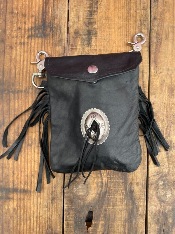 *AS-IS* FRINGED LEATHER LARGE CONCHO BELT HIP BAG POUCH FANNY PACK