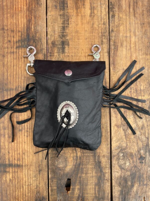 *AS-IS* FRINGED LEATHER LARGE CONCHO BELT HIP BAG POUCH FANNY PACK