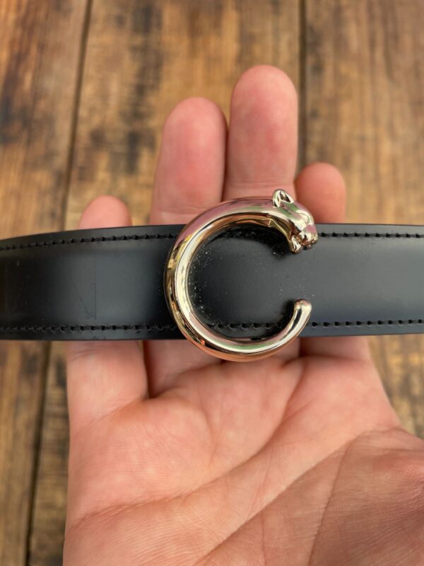 MADE IN ITALY GORGEOUS! HIGH POLISHED LEATHER DRESS BELT, CARTIER PANTHERE BUCKLE - SAMPLE?