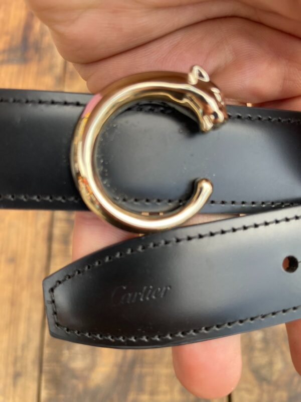 MADE IN ITALY GORGEOUS! HIGH POLISHED LEATHER DRESS BELT, CARTIER PANTHERE BUCKLE - SAMPLE?