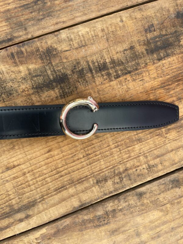 MADE IN ITALY GORGEOUS! HIGH POLISHED LEATHER DRESS BELT, CARTIER PANTHERE BUCKLE - SAMPLE?