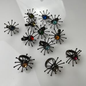 Photo detail:LG- ATOMIC STARBURST SPUTNIK DESIGN RING WITH COLORED GLASS RHINESTONE - LARGE SIZE