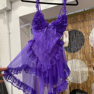 Photo detail:WOW! 1980S-90S VINTAGE LACE & RUFFLED UNDERWIRE CUP LINGERIE TEDDY - MATCHING THONG! NWT!