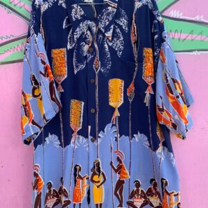Photo detail:100% SILK BOLD HAWAIIAN LUAU TIKI TORCH PRINT HAWAIIAN SHIRT, COCONUT BUTTONS