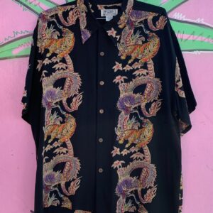 Photo detail:GORGEOUS! 100% SILK TIGER & DRAGON PRINT HAWAIIAN SHIRT, COCONUT BUTTONS