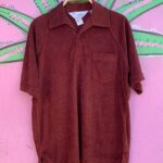 DEADSTOCK 1970S VERTICAL STRIPED TERRY CLOTH COLLARED POCKET SHIRT NWT NOS