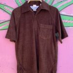 DEADSTOCK 1970S VERTICAL STRIPED TERRY CLOTH COLLARED POCKET SHIRT NWT NOS