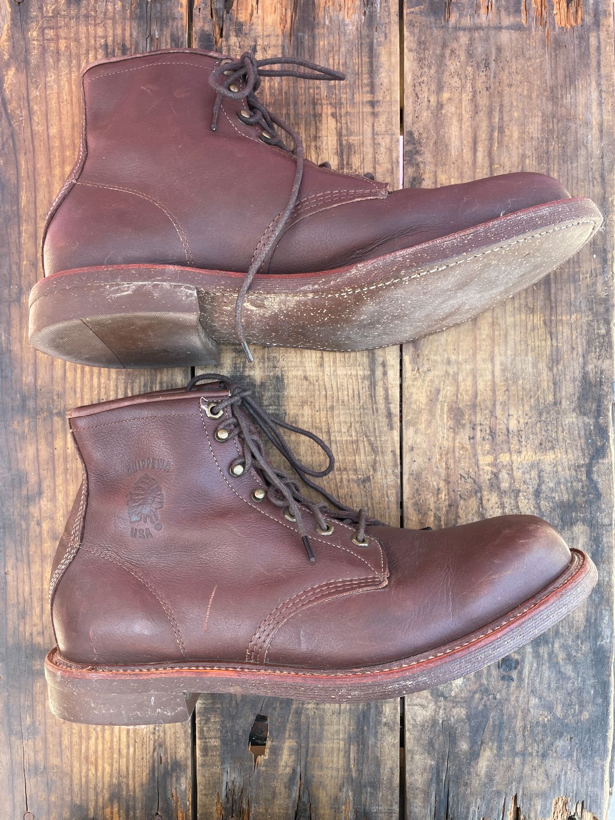 RARE! CHIPPEWA SOFT LEATHER LACE-UP WORK BOOTS, BILTRITE SOLE
