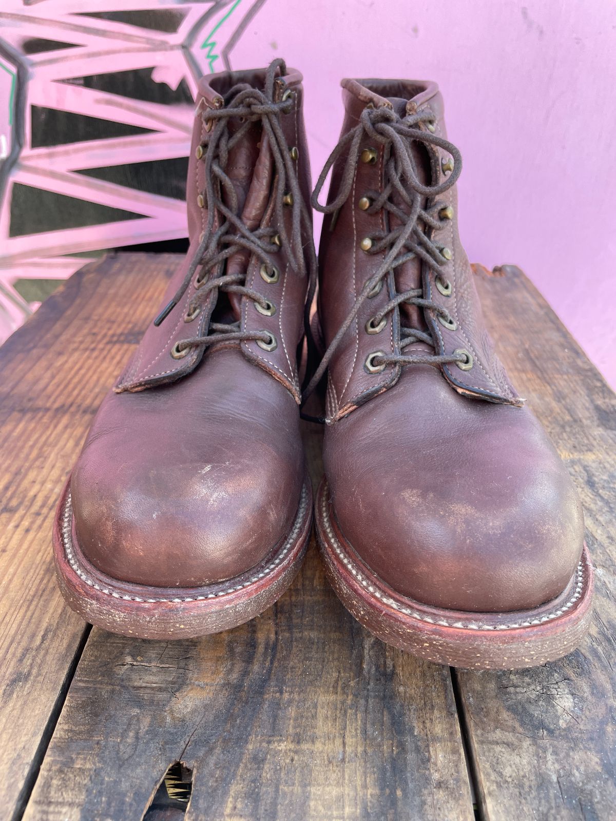 RARE! CHIPPEWA SOFT LEATHER LACE-UP WORK BOOTS, BILTRITE SOLE