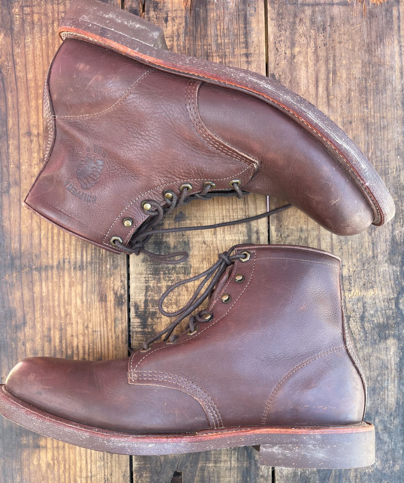 product details: RARE! CHIPPEWA SOFT LEATHER LACE-UP WORK BOOTS, BILTRITE SOLE photo