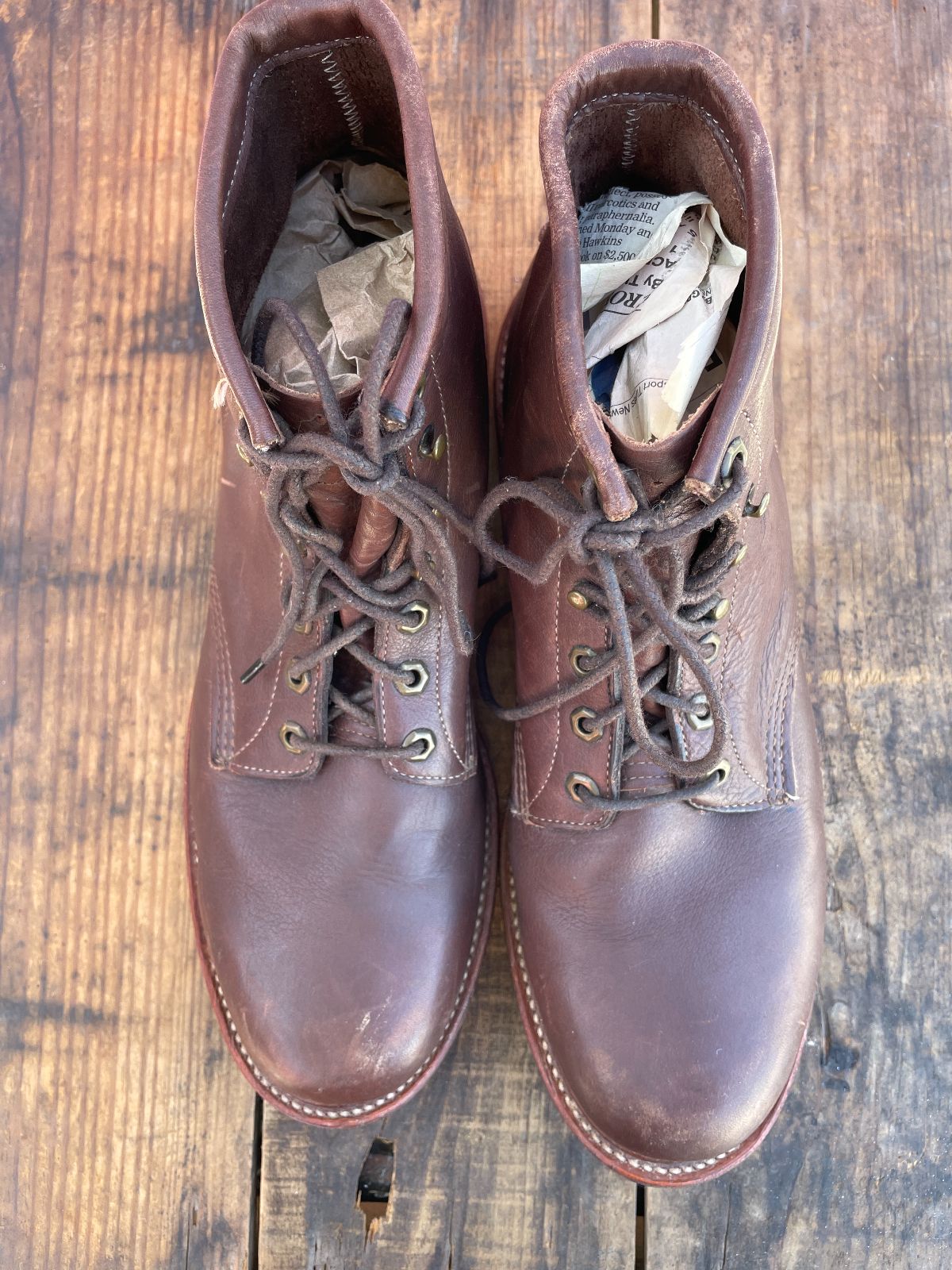 RARE! CHIPPEWA SOFT LEATHER LACE-UP WORK BOOTS, BILTRITE SOLE