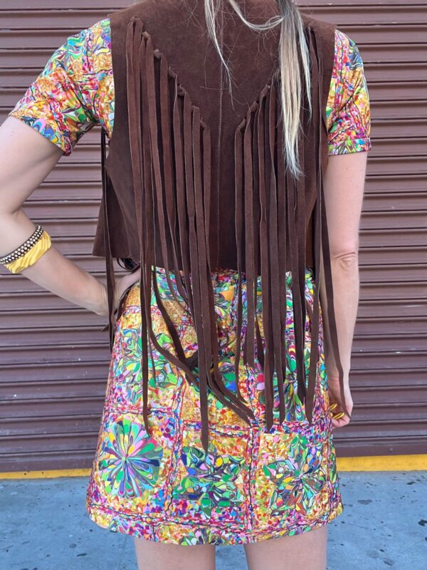 RAD! CROPPED CHOCOLATE BROWN SUEDE VEST SUPER LONG FRINGE DETAILING