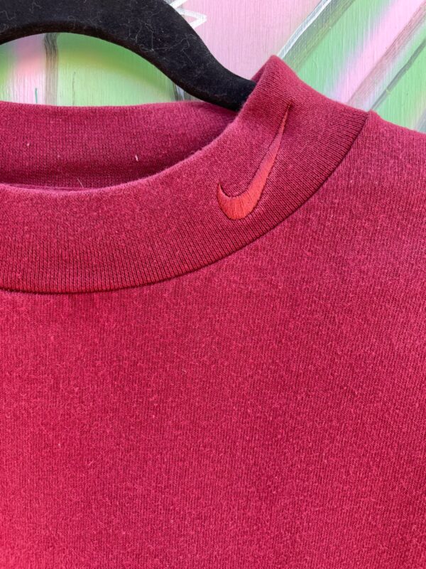 *AS-IS* 1990S MOCK TURTLENECK EMBROIDERED SWOOSH LONG SLEEVE HEAVY COTTON T SHIRT