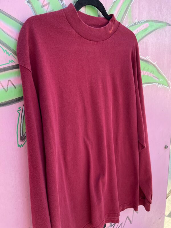 *AS-IS* 1990S MOCK TURTLENECK EMBROIDERED SWOOSH LONG SLEEVE HEAVY COTTON T SHIRT