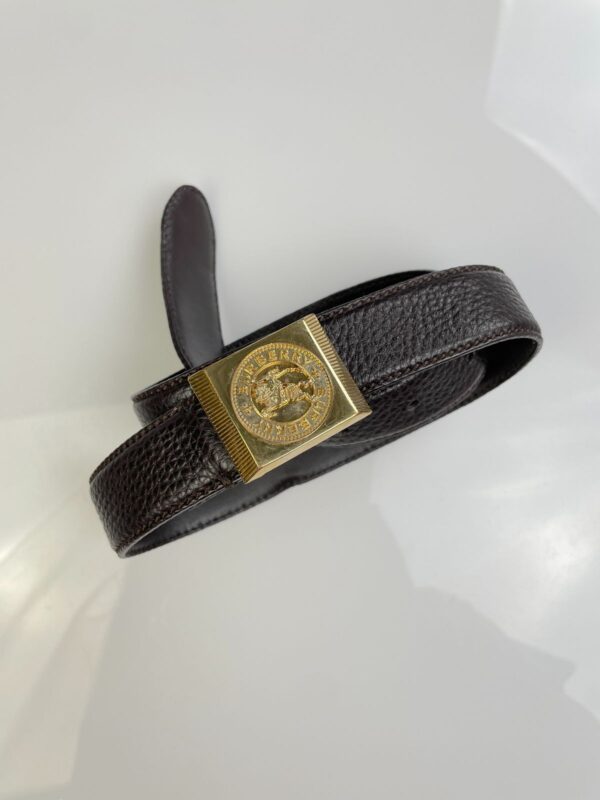 PEBBLED LEATHER DRESS BELT, HEAVY GOLD BUCKLE CLASSIC KNIGHT ICON