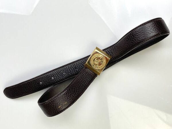 PEBBLED LEATHER DRESS BELT, HEAVY GOLD BUCKLE CLASSIC KNIGHT ICON