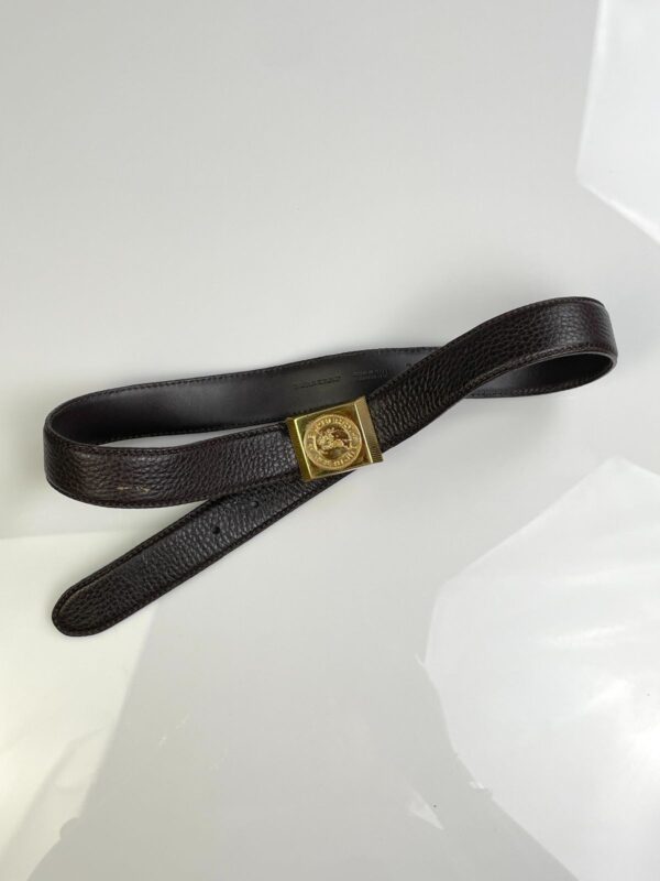 PEBBLED LEATHER DRESS BELT, HEAVY GOLD BUCKLE CLASSIC KNIGHT ICON
