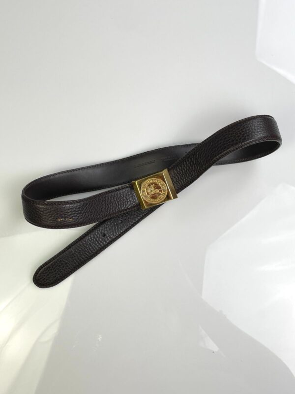 PEBBLED LEATHER DRESS BELT, HEAVY GOLD BUCKLE CLASSIC KNIGHT ICON