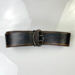 MADE IN ITALY 2-TONE OMBRE WIDE TWO PRONG LEATHER BELT HIGH POLISHED OVAL BUCKLE