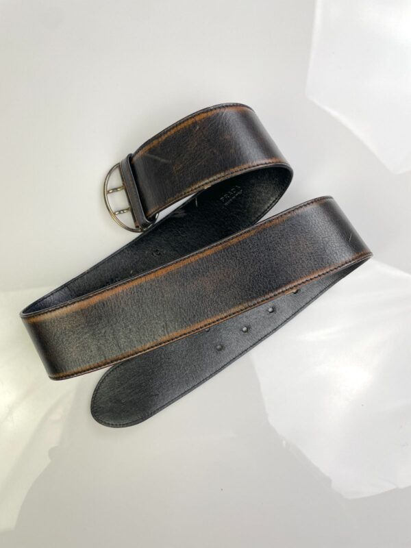 MADE IN ITALY 2-TONE OMBRE WIDE TWO PRONG LEATHER BELT HIGH POLISHED OVAL BUCKLE