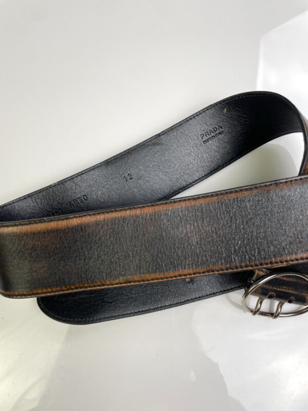 MADE IN ITALY 2-TONE OMBRE WIDE TWO PRONG LEATHER BELT HIGH POLISHED OVAL BUCKLE