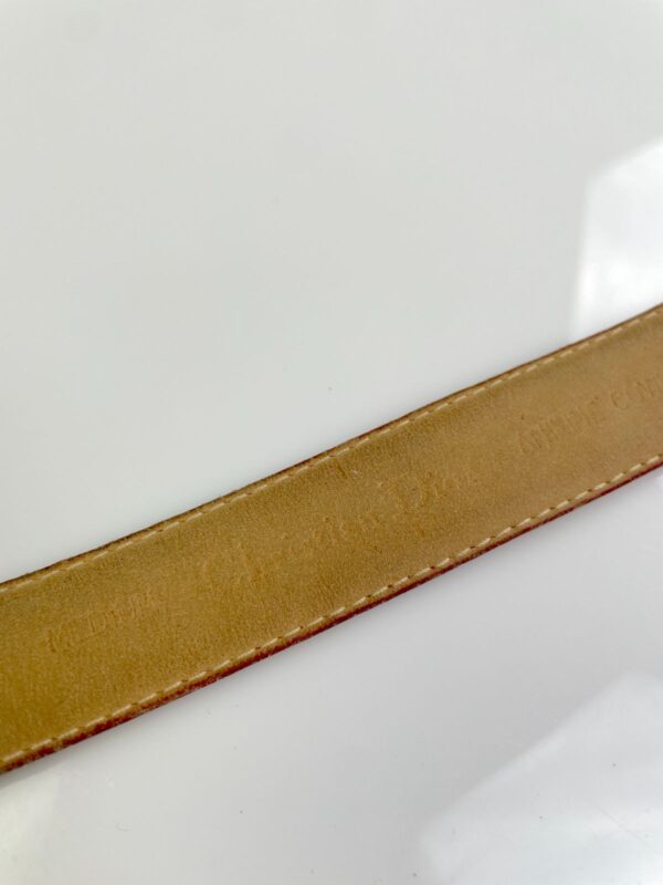 *AS-IS* RED LEATHER COWHIDE SKINNY BELT GOLD OVAL DIOR LOGO BUCKLE *DISTRESSED