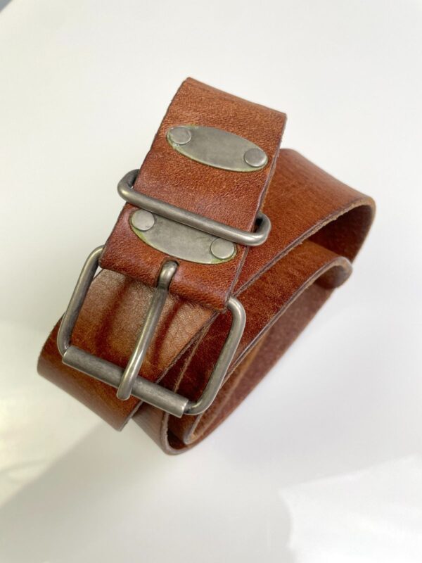 MADE IN ITALY COOL! DISTRESSED BROWN LEATHER BELT OXIDIZED SILVER BUCKLE