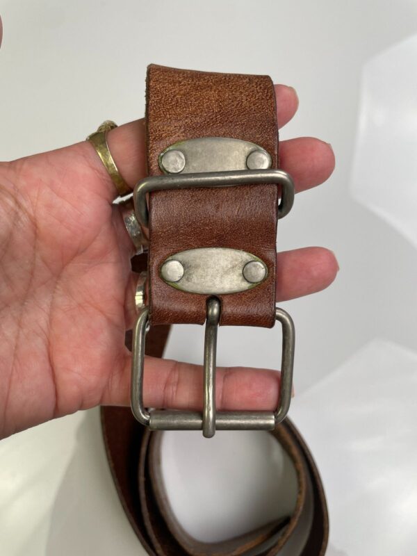 MADE IN ITALY COOL! DISTRESSED BROWN LEATHER BELT OXIDIZED SILVER BUCKLE