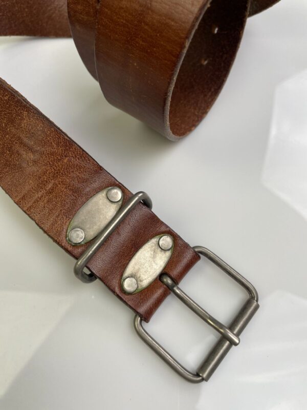 MADE IN ITALY COOL! DISTRESSED BROWN LEATHER BELT OXIDIZED SILVER BUCKLE