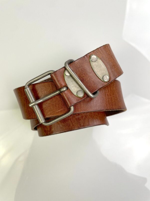 MADE IN ITALY COOL! DISTRESSED BROWN LEATHER BELT OXIDIZED SILVER BUCKLE