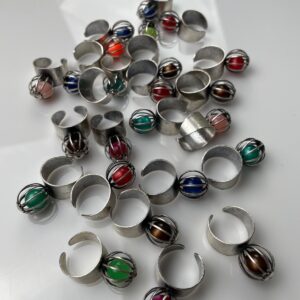 Photo detail:1960S COLORFUL MOONGLOW CAGED BEAD RINGS, WIDE METAL BAND