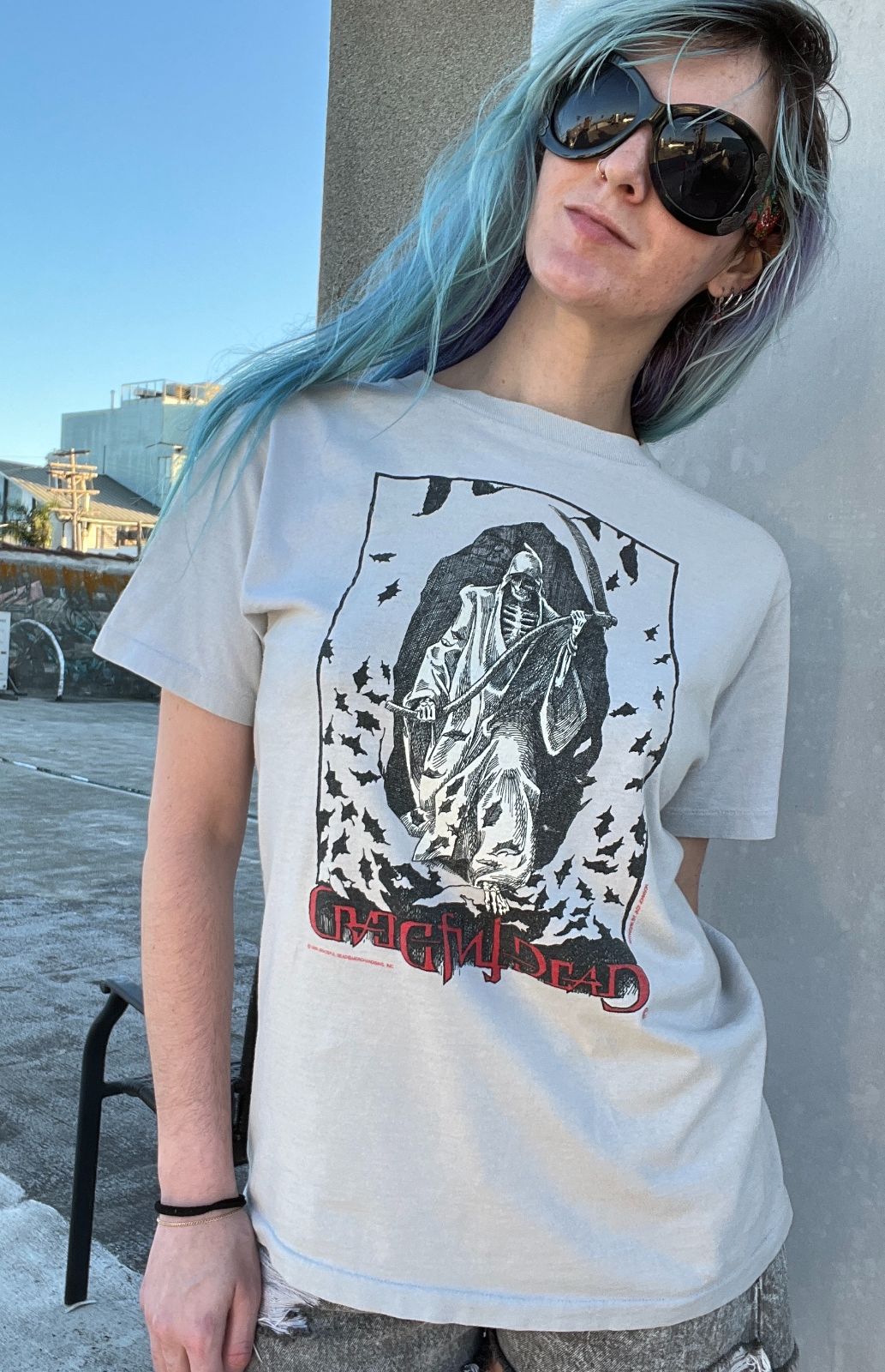 *AS-IS* RARE! 1988 GRATEFUL DEAD FALL TOUR T-SHIRT GRIM REAPER GRAPHIC in GREY
