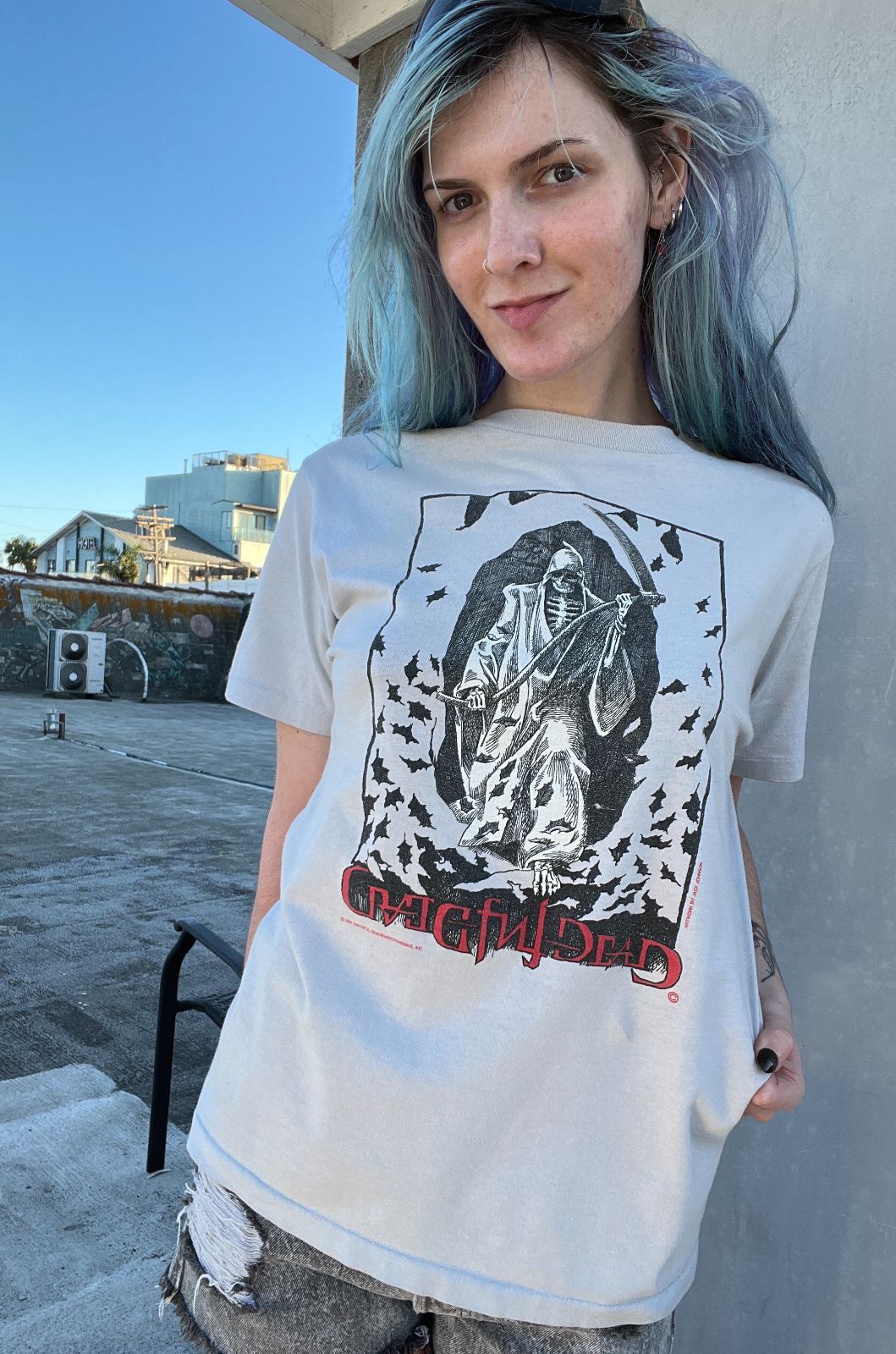 *AS-IS* RARE! 1988 GRATEFUL DEAD FALL TOUR T-SHIRT GRIM REAPER GRAPHIC in GREY