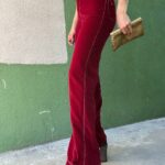 KILLER!!! 1960S-70S WIDE LEG VELVET TROUSERS WHITE CONTRAST & UNIQUE BACK POCKETS  STITCHING RAINBOW INTERIOR TRIM TALON ZIPPER