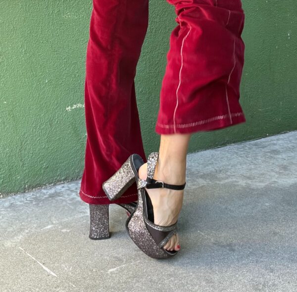 *AS-IS* 1970S FULLY GLITTER OPEN TOE PLATFORM BLOCK HEELS