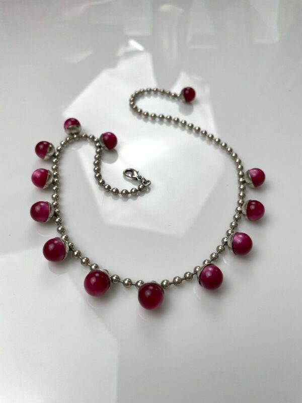 WOW! RETRO 1960S MULTI MOONGLOW BAUBLE CHARM BALL CHAIN NECKLACE