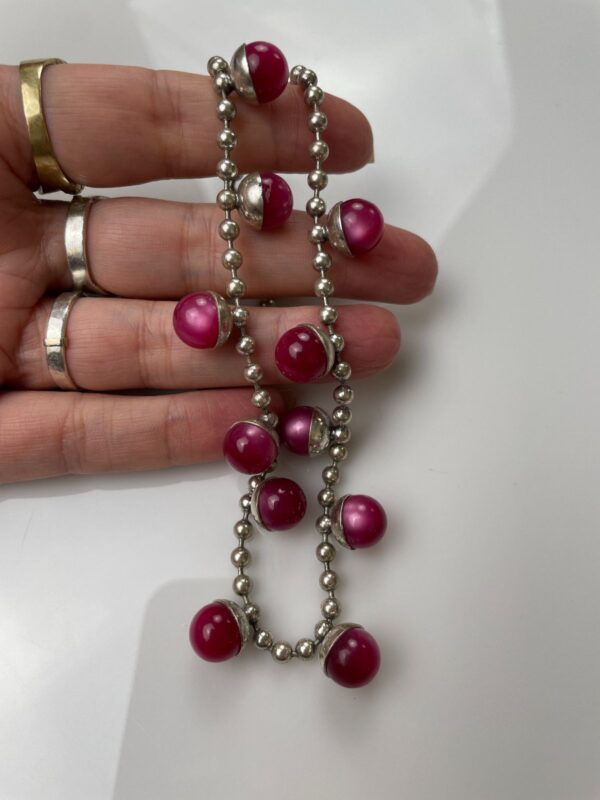 WOW! RETRO 1960S MULTI MOONGLOW BAUBLE CHARM BALL CHAIN NECKLACE