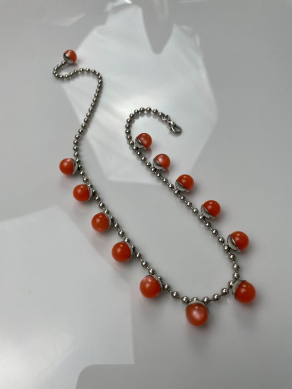 WOW! RETRO 1960S MULTI MOONGLOW BAUBLE CHARM BALL CHAIN NECKLACE