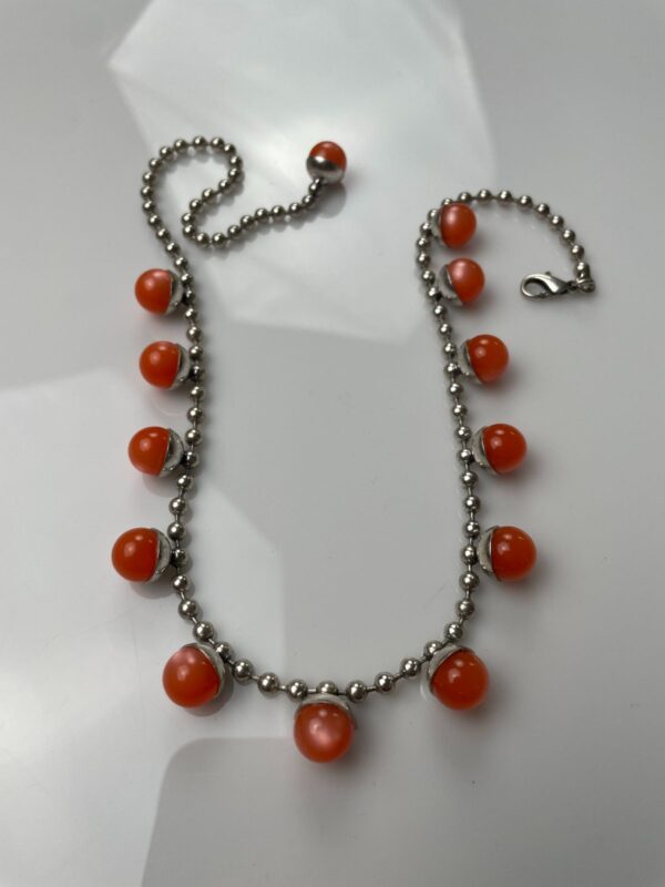 WOW! RETRO 1960S MULTI MOONGLOW BAUBLE CHARM BALL CHAIN NECKLACE