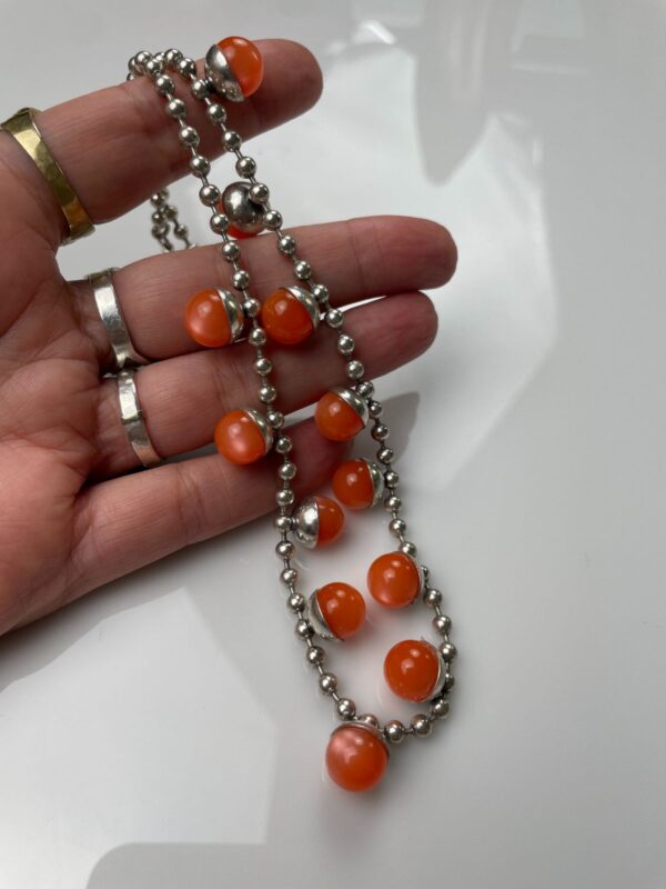 WOW! RETRO 1960S MULTI MOONGLOW BAUBLE CHARM BALL CHAIN NECKLACE