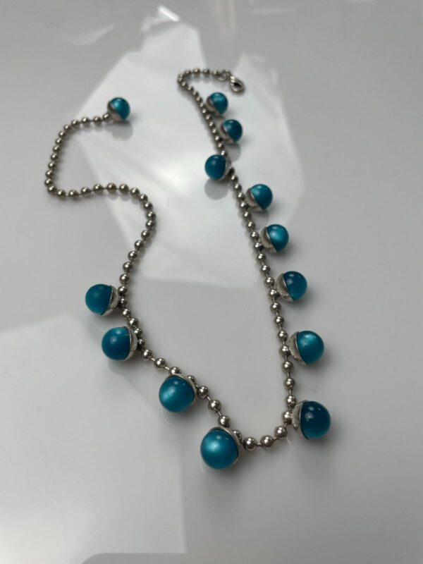 WOW! RETRO 1960S MULTI MOONGLOW BAUBLE CHARM BALL CHAIN NECKLACE