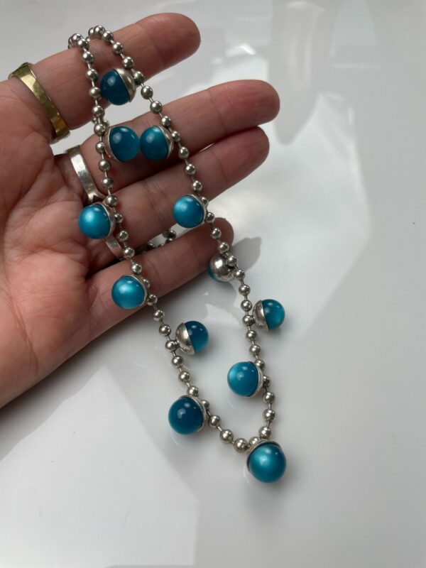 WOW! RETRO 1960S MULTI MOONGLOW BAUBLE CHARM BALL CHAIN NECKLACE