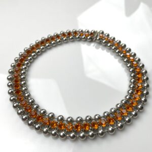 WOW! DEADSTOCK RHINESTONE CHOKER NECKLACE in SILVER, YELLOW