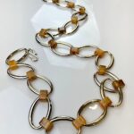 *AS-IS* RETRO HIGH POLISHED GOLD PLATED OVAL LINK BELT, IRIDESCENT ACRYLIC CONNECTORS