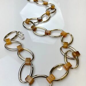 Photo detail:*AS-IS* RETRO HIGH POLISHED GOLD PLATED OVAL LINK BELT, IRIDESCENT ACRYLIC CONNECTORS