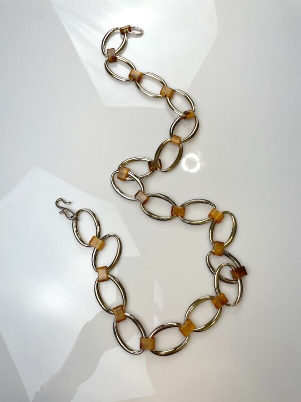 *AS-IS* RETRO HIGH POLISHED GOLD PLATED OVAL LINK BELT, IRIDESCENT ACRYLIC CONNECTORS
