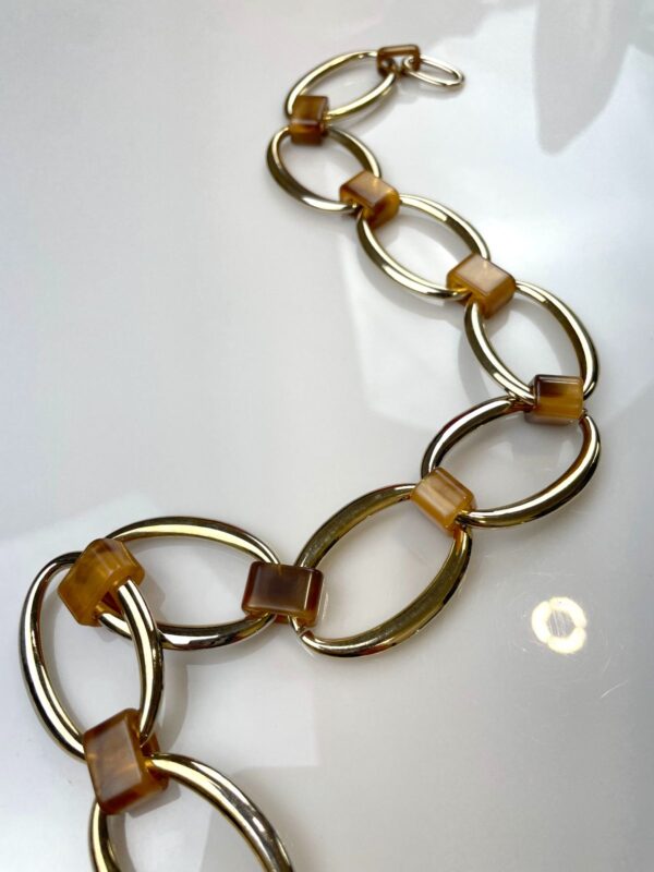 *AS-IS* RETRO HIGH POLISHED GOLD PLATED OVAL LINK BELT, IRIDESCENT ACRYLIC CONNECTORS