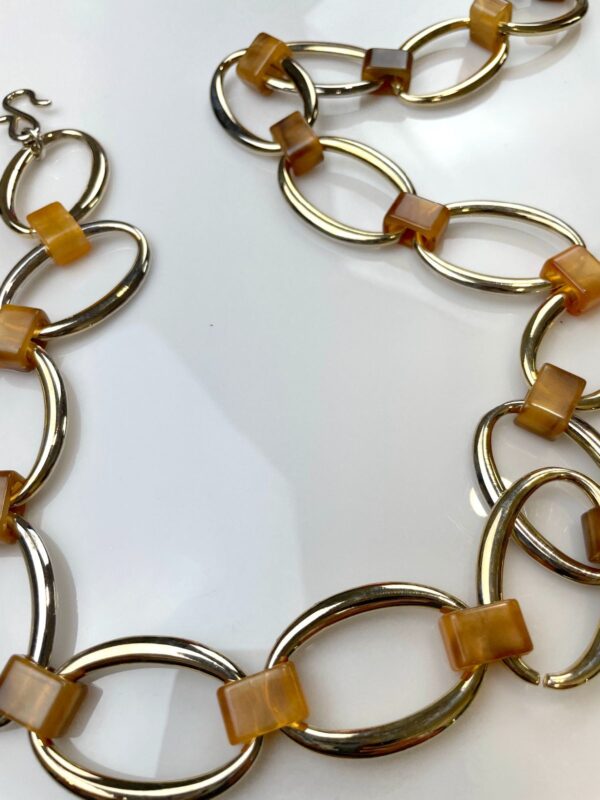 *AS-IS* RETRO HIGH POLISHED GOLD PLATED OVAL LINK BELT, IRIDESCENT ACRYLIC CONNECTORS