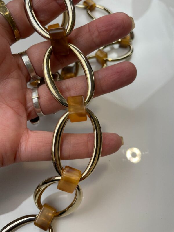 *AS-IS* RETRO HIGH POLISHED GOLD PLATED OVAL LINK BELT, IRIDESCENT ACRYLIC CONNECTORS